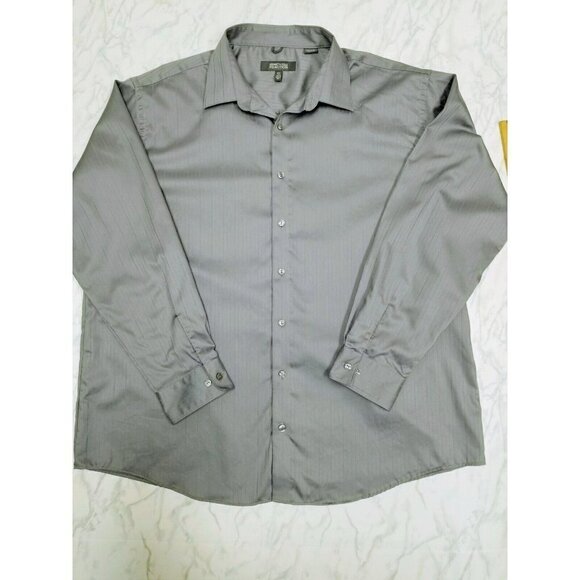 Kenneth Cole Reaction metallic gray Button Down‎ Dress Shirt wrinkle free XXL - Picture 1 of 11